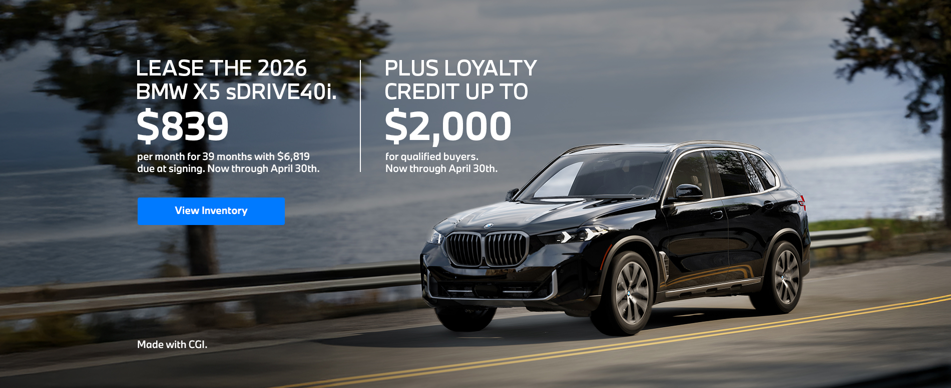 2026 X5 lease starting at $839 per month for 39 months