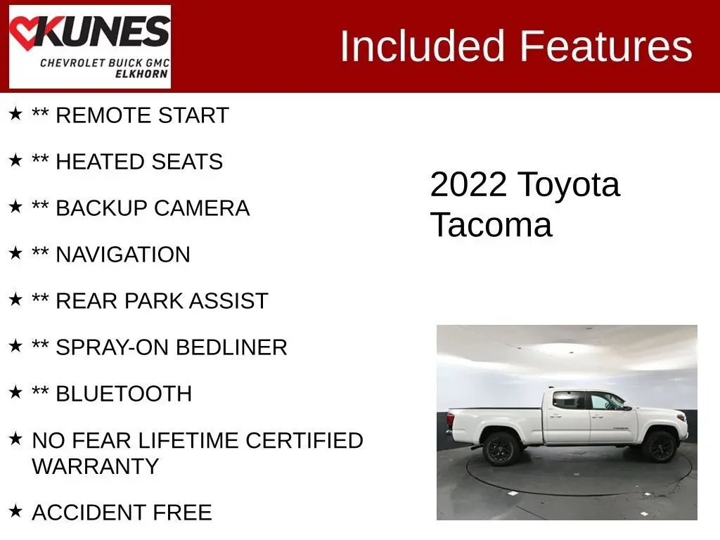 Used 2022 Toyota Tacoma SR5 with VIN 3TMDZ5BN9NM138251 for sale in Elkhorn, WI