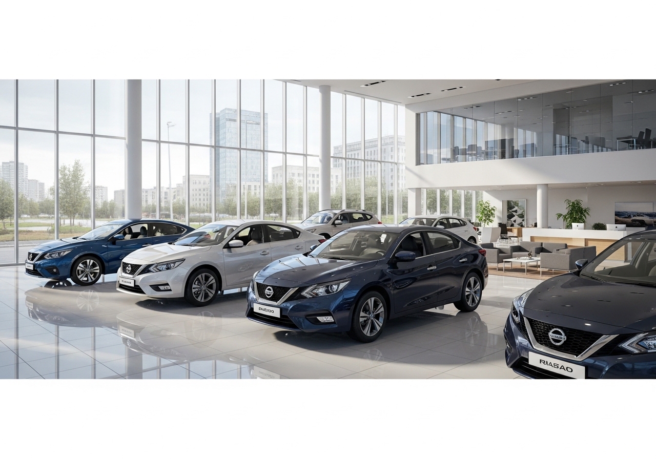 Nissan SignatureFLEX Lease Program - Modern Nissan Vehicles in a Dealership Showroom