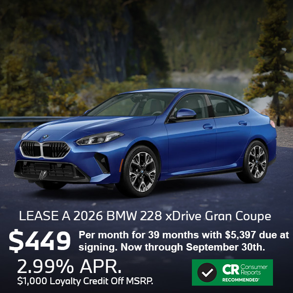 Lease a 2026 BMW 228i xDrive Gran Coupe for only $449