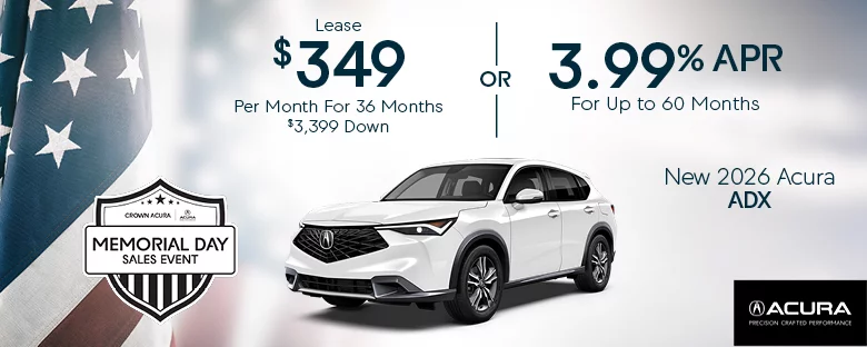 New 2026 Acura ADX Lease $349 Per Month For 36 Months $3,399 Down OR 3.99% APR For Up To 60 Months