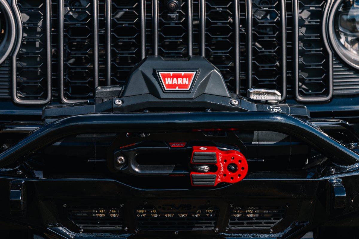 Custom 2024 Jeep Wrangler Rubicon 392 Exterior Front Fascia Closeup on Warn Winch