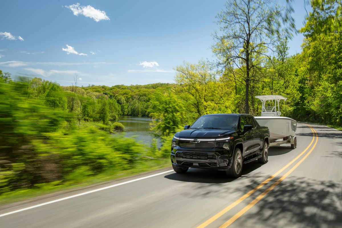 2024 Chevy Silverado EV RST Exterior Driver Side Front Angle while Towing