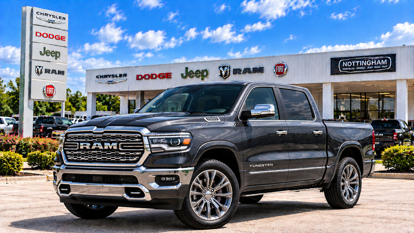 Gray RAM 1500 Tungsten luxury pickup truck at Bonham Chrysler in Bonham, Texas