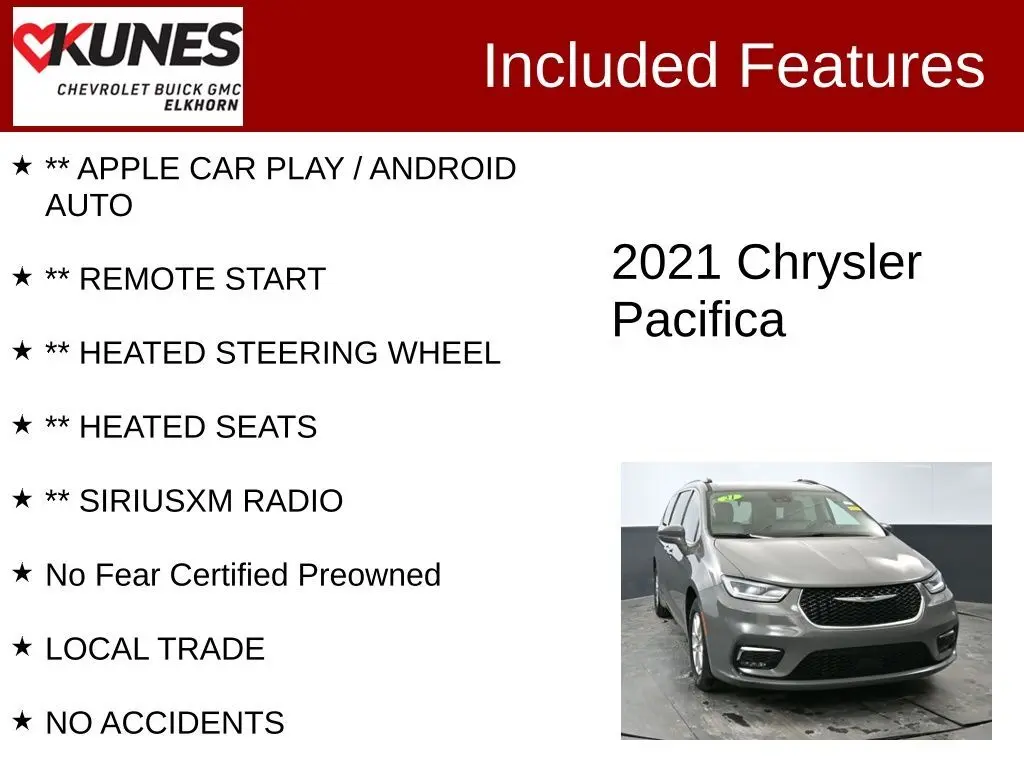 Used 2021 Chrysler Pacifica Touring L with VIN 2C4RC1BG0MR600561 for sale in Elkhorn, WI