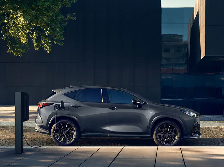 Exterior of the Lexus NX Plug-in Hybrid Electric Vehicle shown in Cloudburst Gray