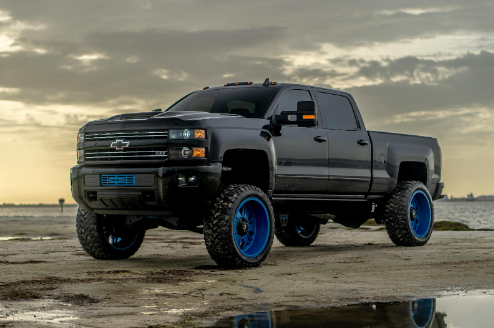 Black Chevy Pickup with blue accents