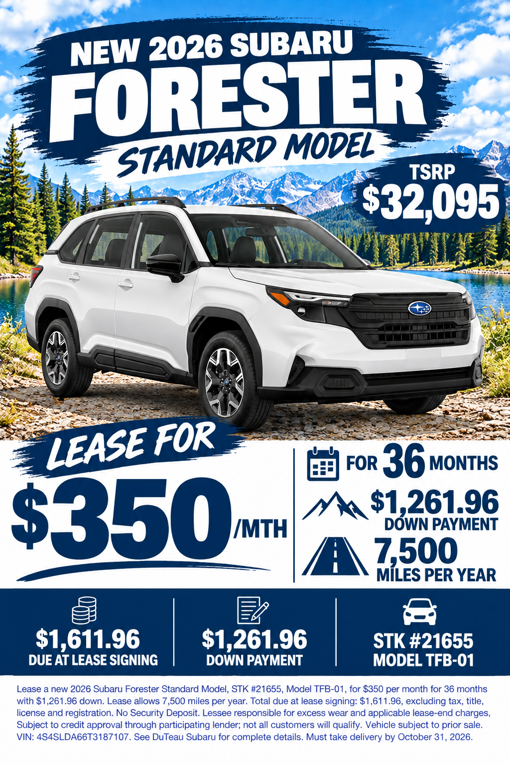 Subaru Forester Mountain Lease Offer with disclaimer text