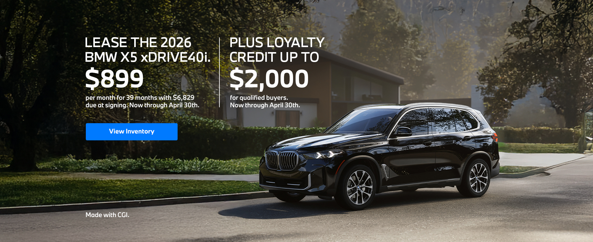 2026 X5 lease starting at $899 per month for 39 months