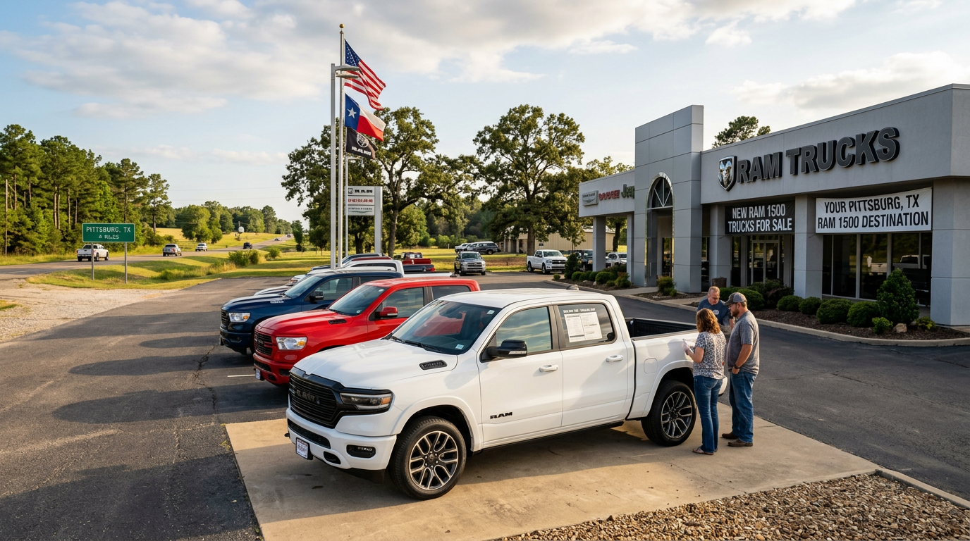 Ram 1500 towing on a Texas highway near Pittsburg