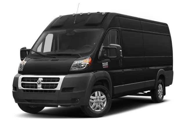 a black Ram ProMaster 3500 in a front side view