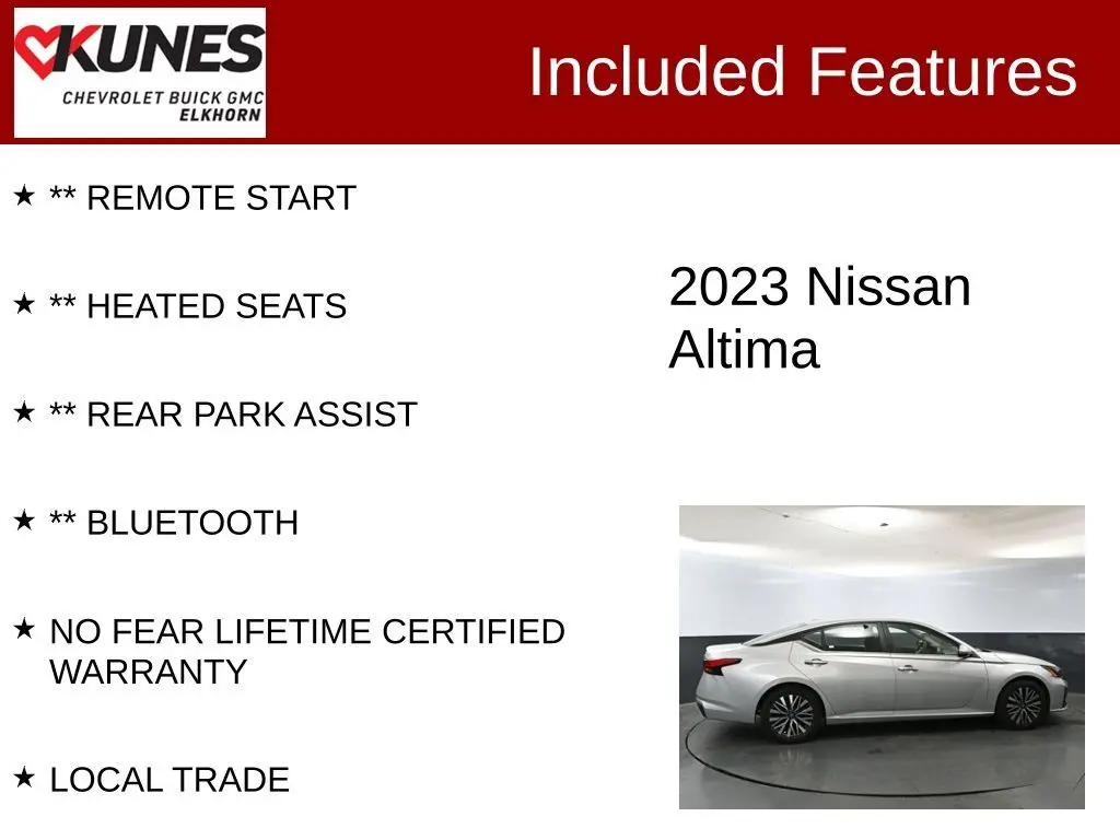 Used 2023 Nissan Altima SV with VIN 1N4BL4DV5PN351423 for sale in Elkhorn, WI