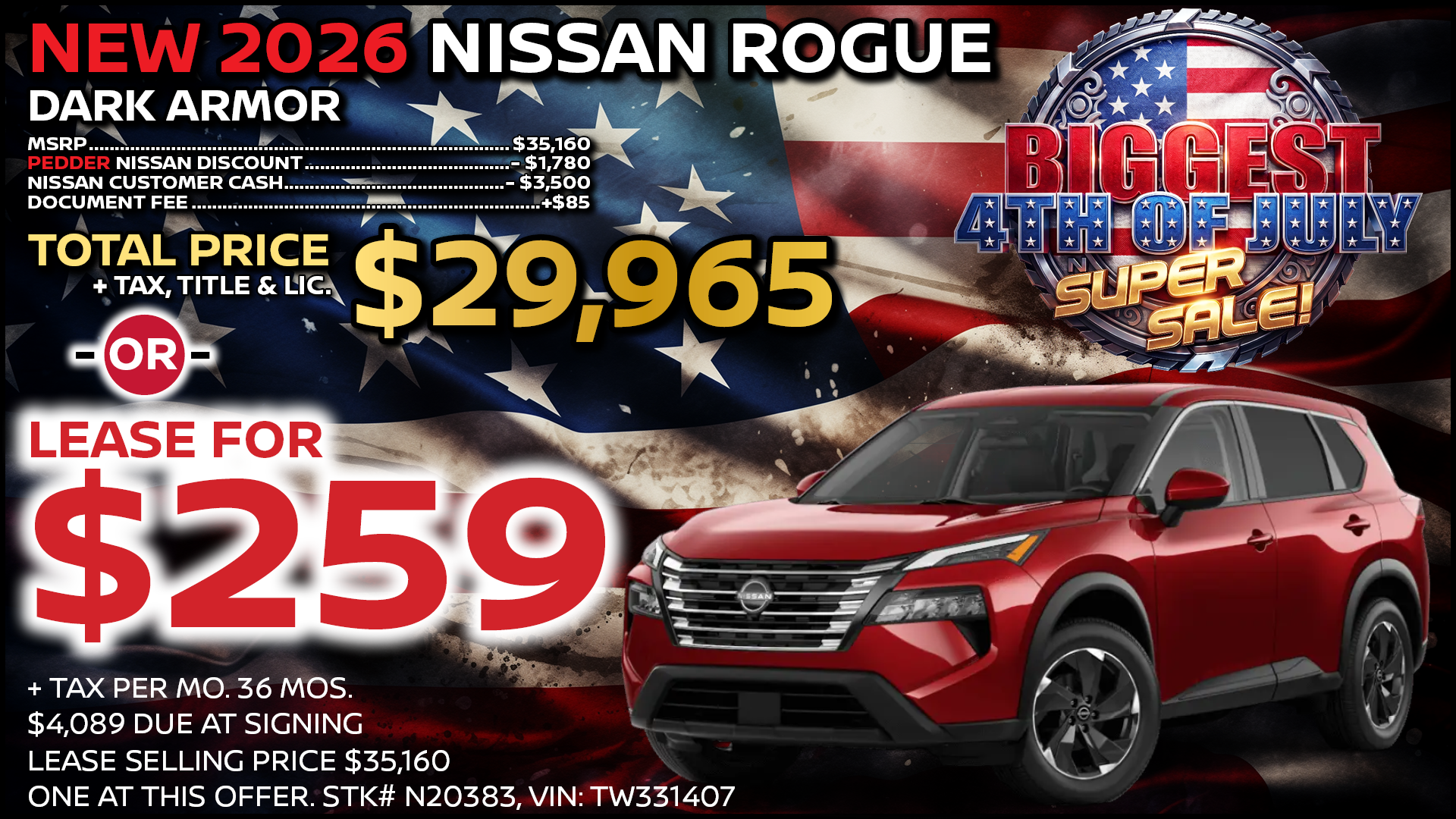 2026 Nissan Rogue Dark Armor Lease Special