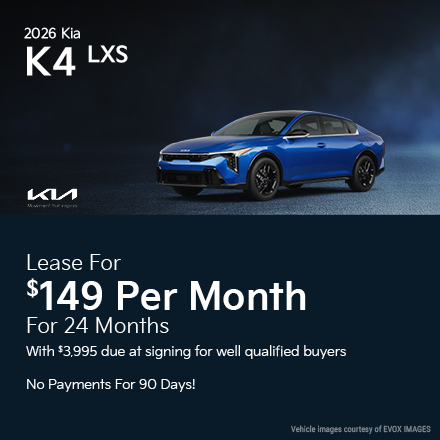 2026 Kia K4 LXS  Lease For $89 Per Month For 24 Months With $5,100 Due At Signing For Well Qualified Buyers Plus Get Up To $1,812 Dealer Discount