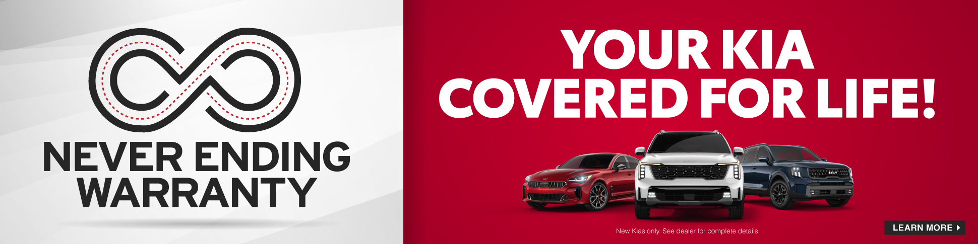 Kia warranty promo banner covered for life