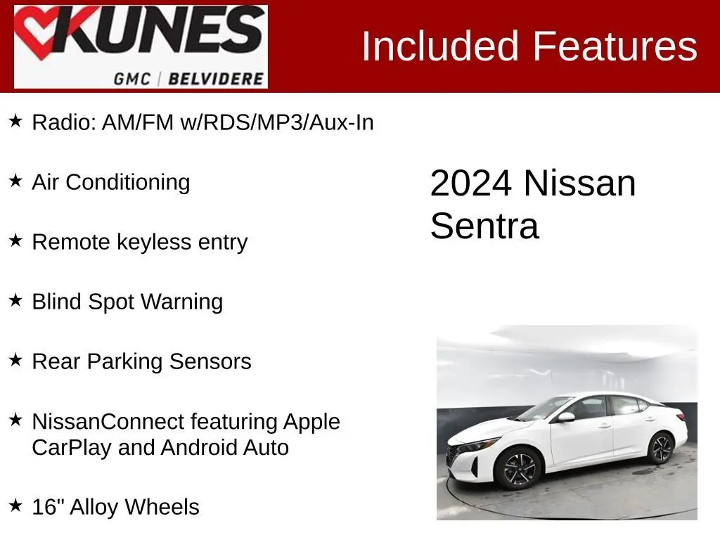 Used 2024 Nissan Sentra SV with VIN 3N1AB8CV0RY345927 for sale in Belvidere, IL