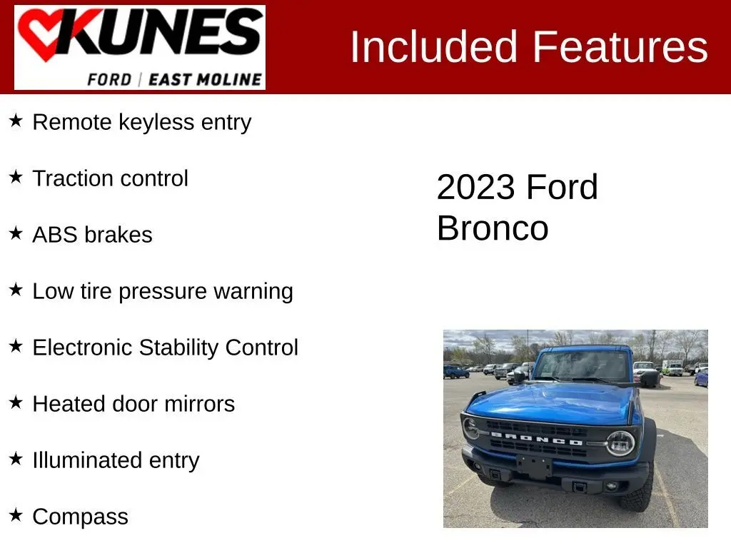 Used 2023 Ford Bronco 4-Door Black Diamond with VIN 1FMEE5DP3PLB83264 for sale in East Moline, IL