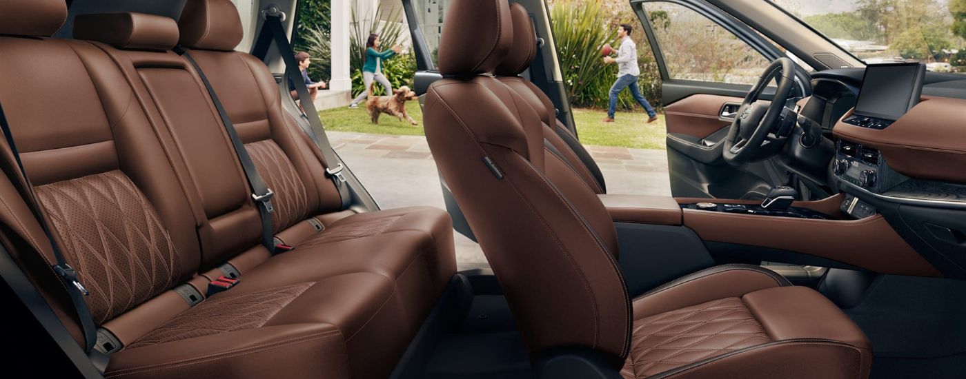 The brown leather interior cross view on a 2026 Nissan Rogue.