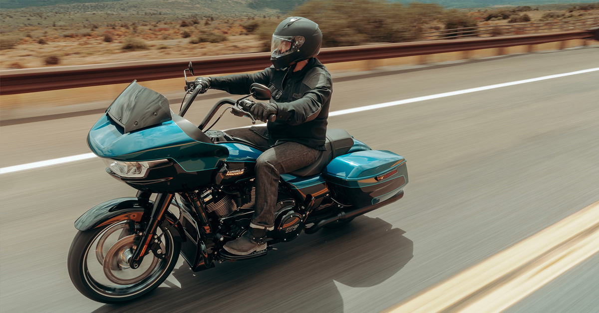2026 Harley-Davidson Road Glide Touring Motorcycle Along A Desert Highway