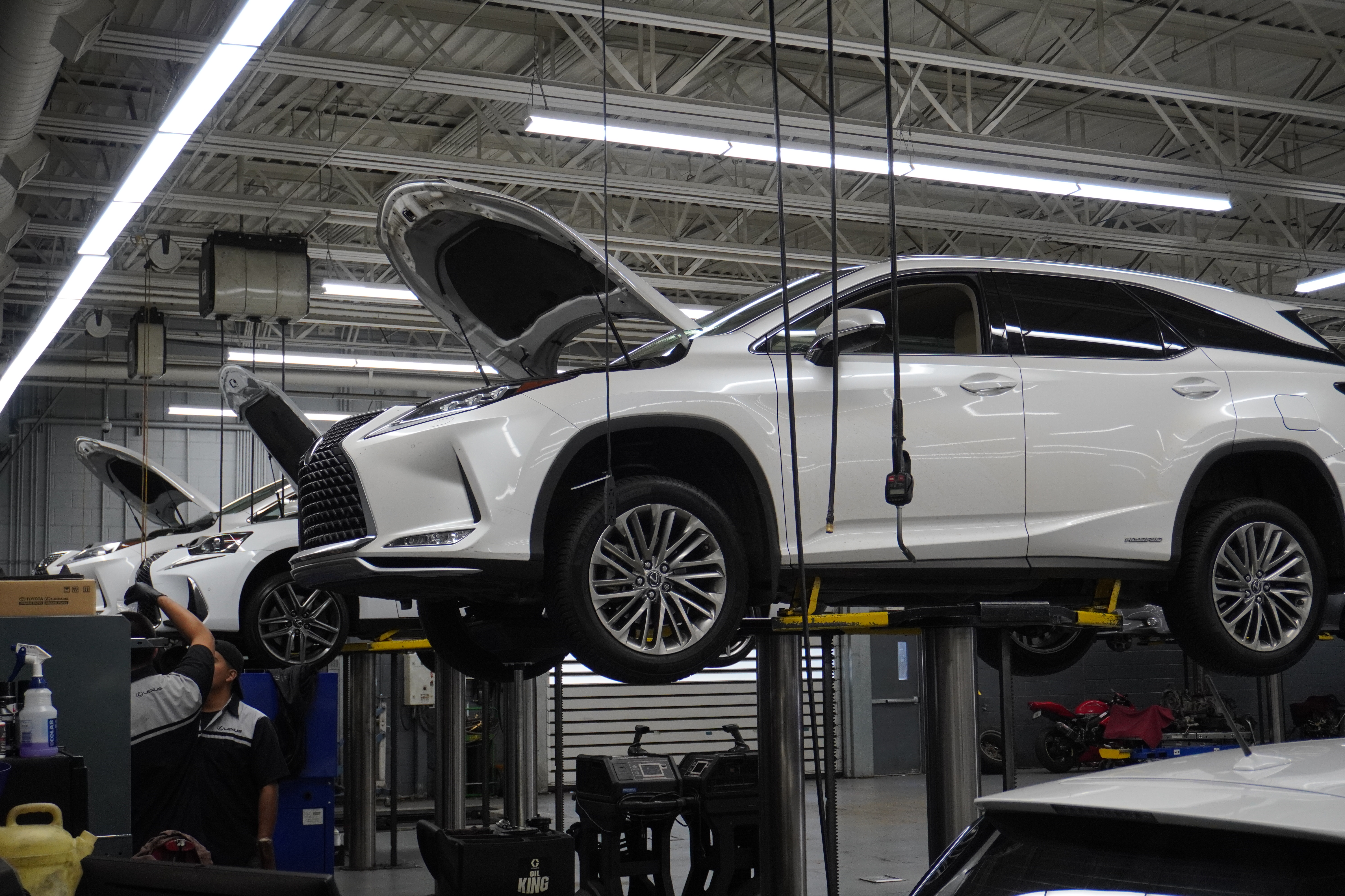 Technician checking a Lexus hybrid battery
