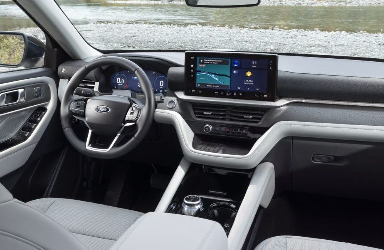 Interior View of 2025 Ford Explorer Steering Wheel and Dashboard