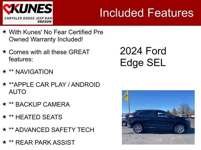 Used 2024 Ford Edge SEL with VIN 2FMPK4J98RBA70799 for sale in Oregon, IL