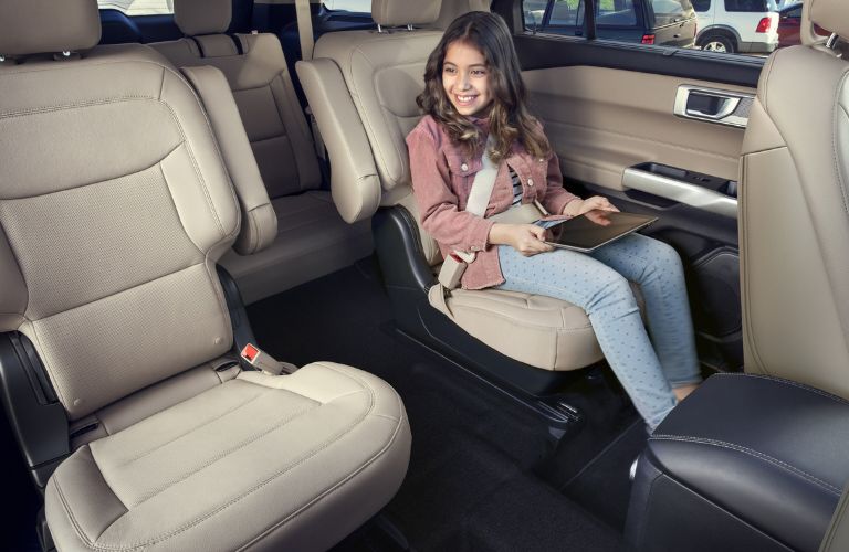 Young Girl in Rear Captain's Chairs of 2024 Ford Explorer