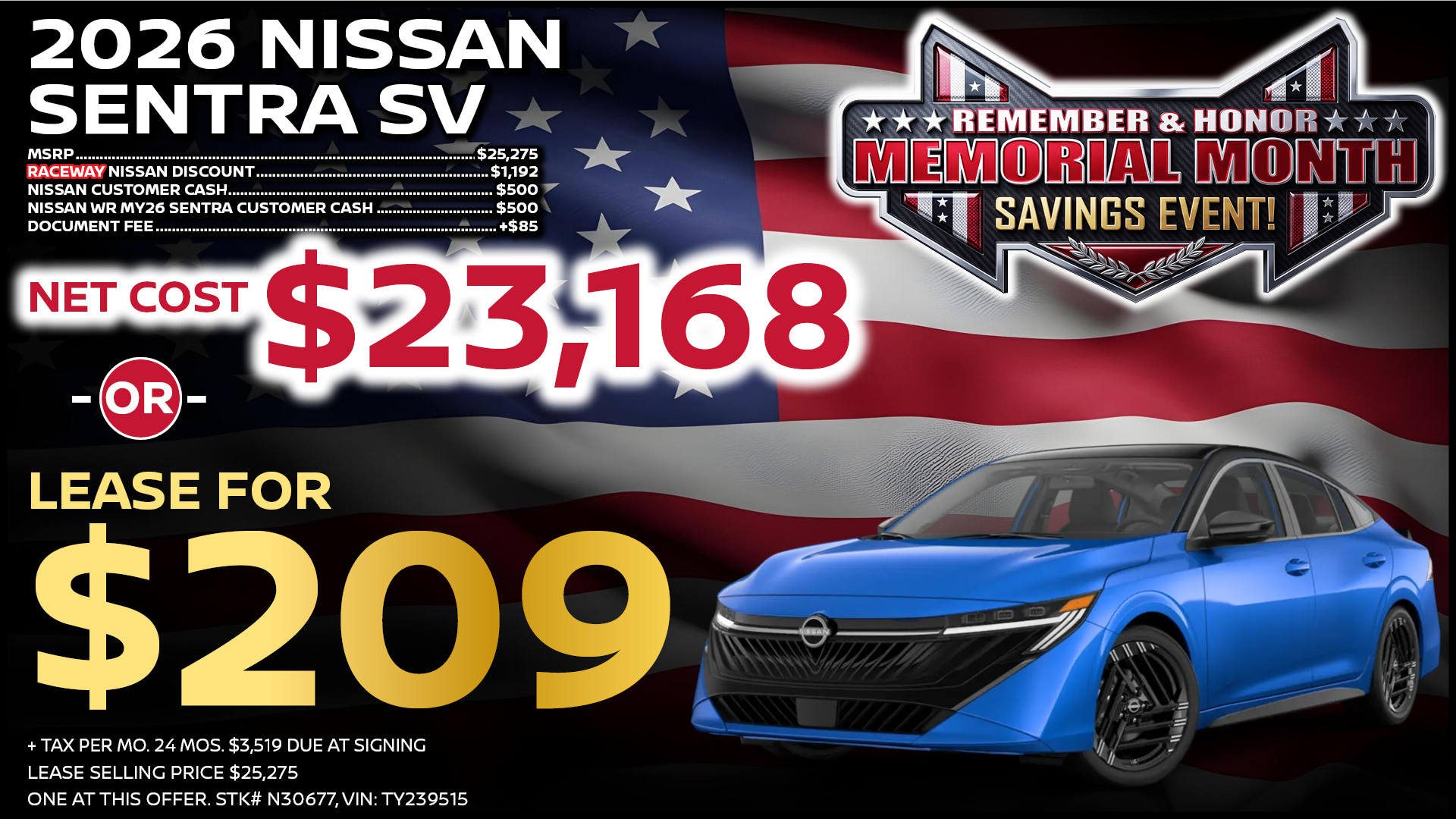 2026 Nissan Sentra SV Lease Special