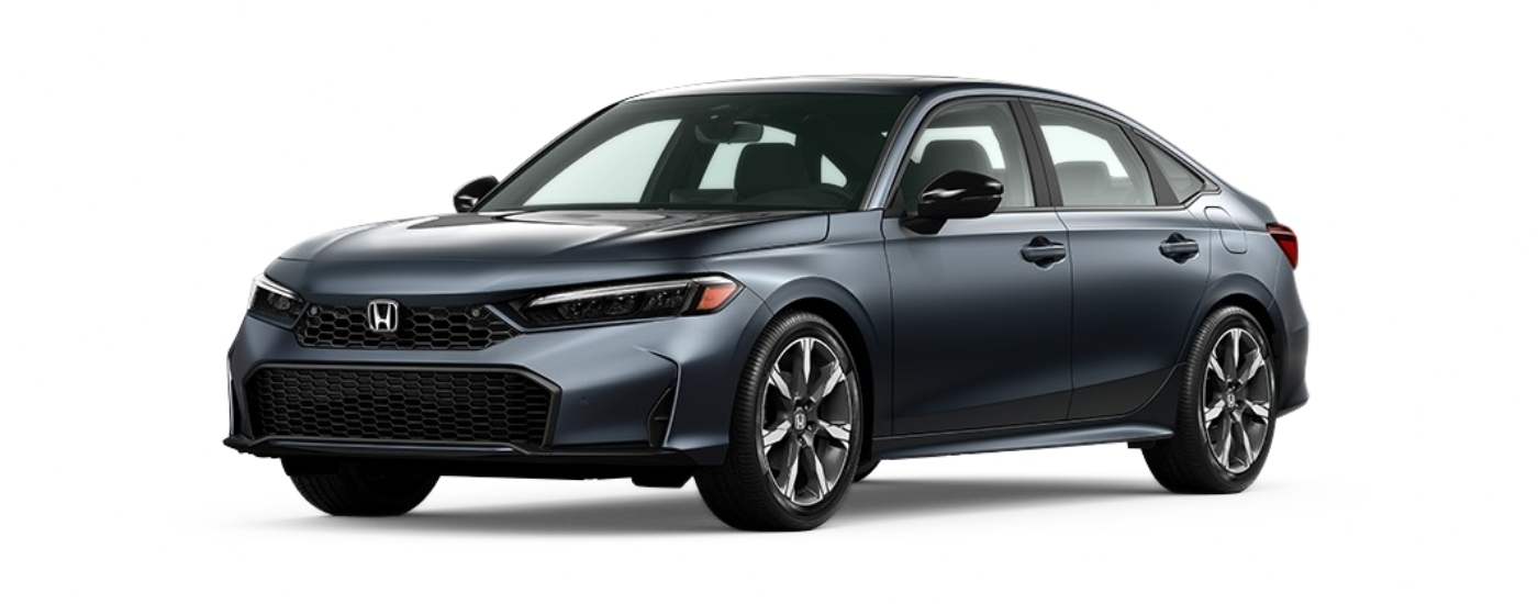 Grey 2025 Honda Civic Hybrid Sedan angled left
