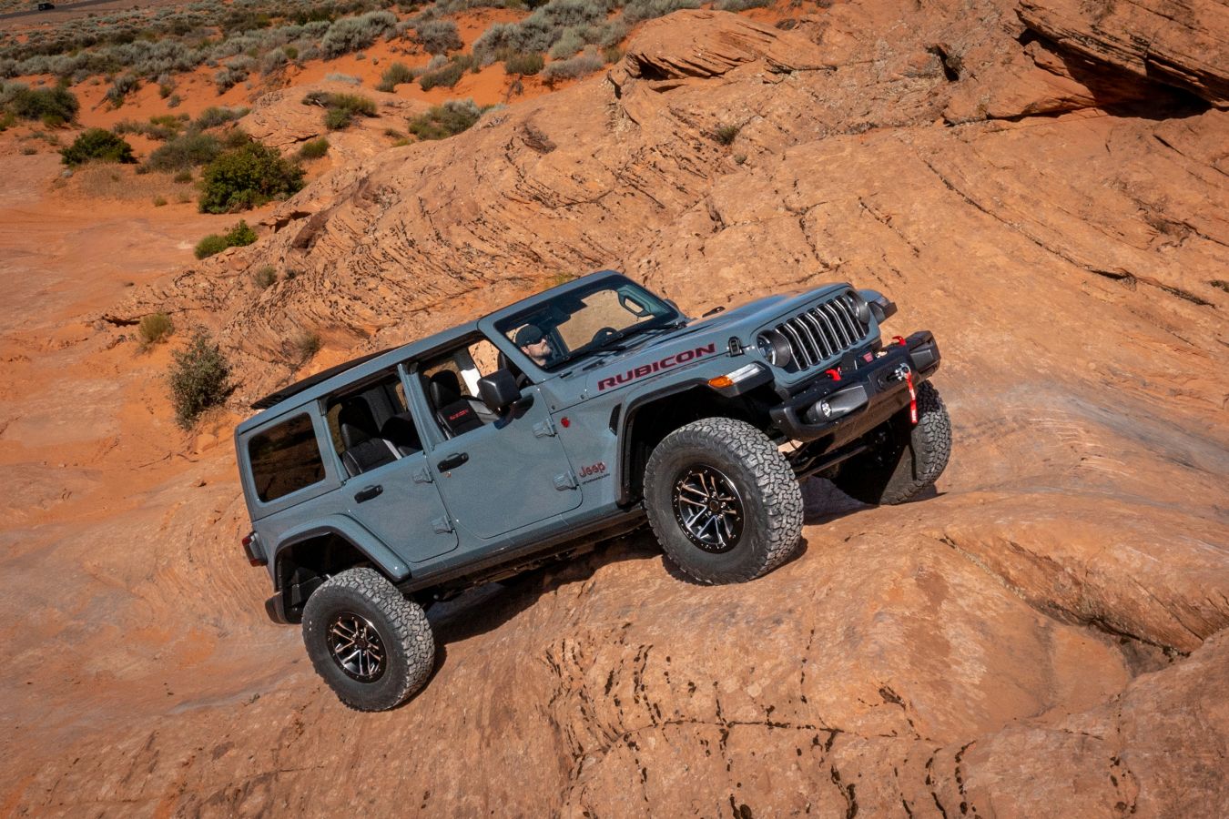 2025 Jeep Wrangler Exterior Passenger Side Front Profile while Rock Crawling