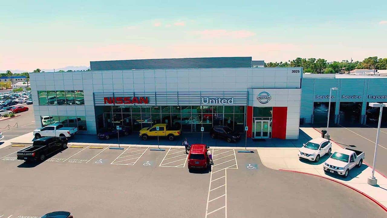 Aerial view of the United Nissan dealership on East Sahara Avenue in Las Vegas