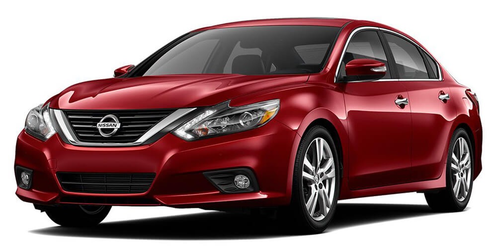 2017 Nissan Altima sedan in Scarlet Ember, front three-quarter view