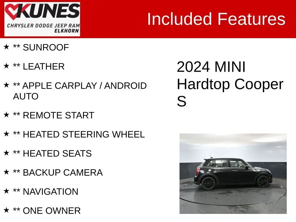 Used 2024 MINI Hardtop 4 Door S with VIN WMW53DK08R2V09432 for sale in Elkhorn, WI