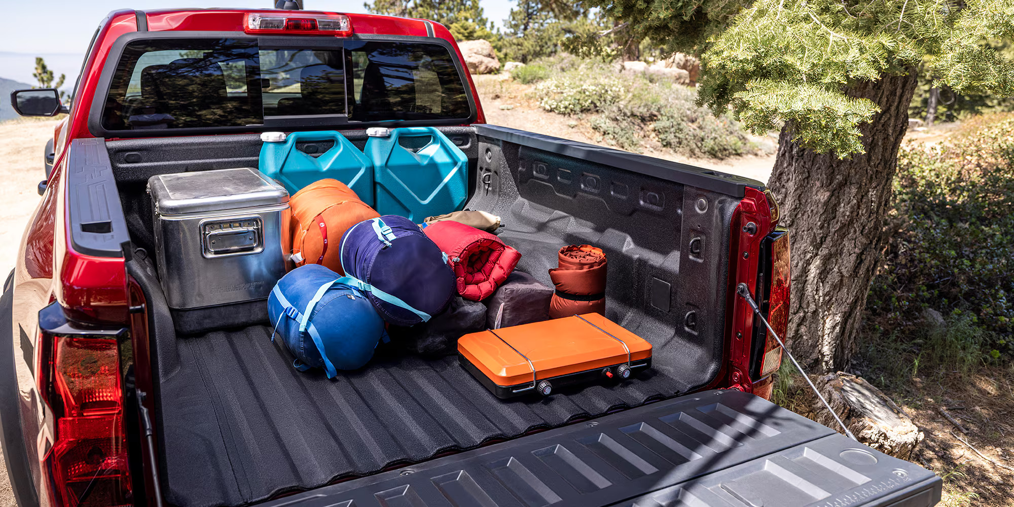 Supplies in the bed of a truck.