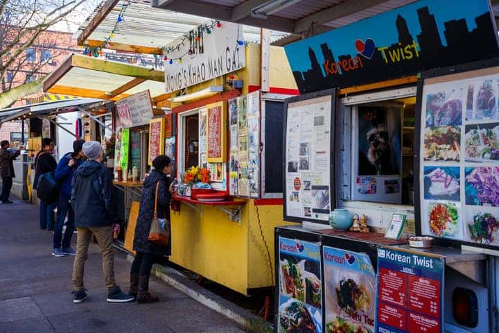 Customers ordering at Portland food trucks