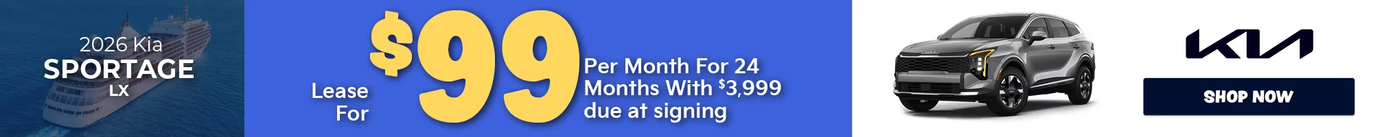 2026 Kia Sportage LX Lease for $99 per month with $3,999 due at signing
