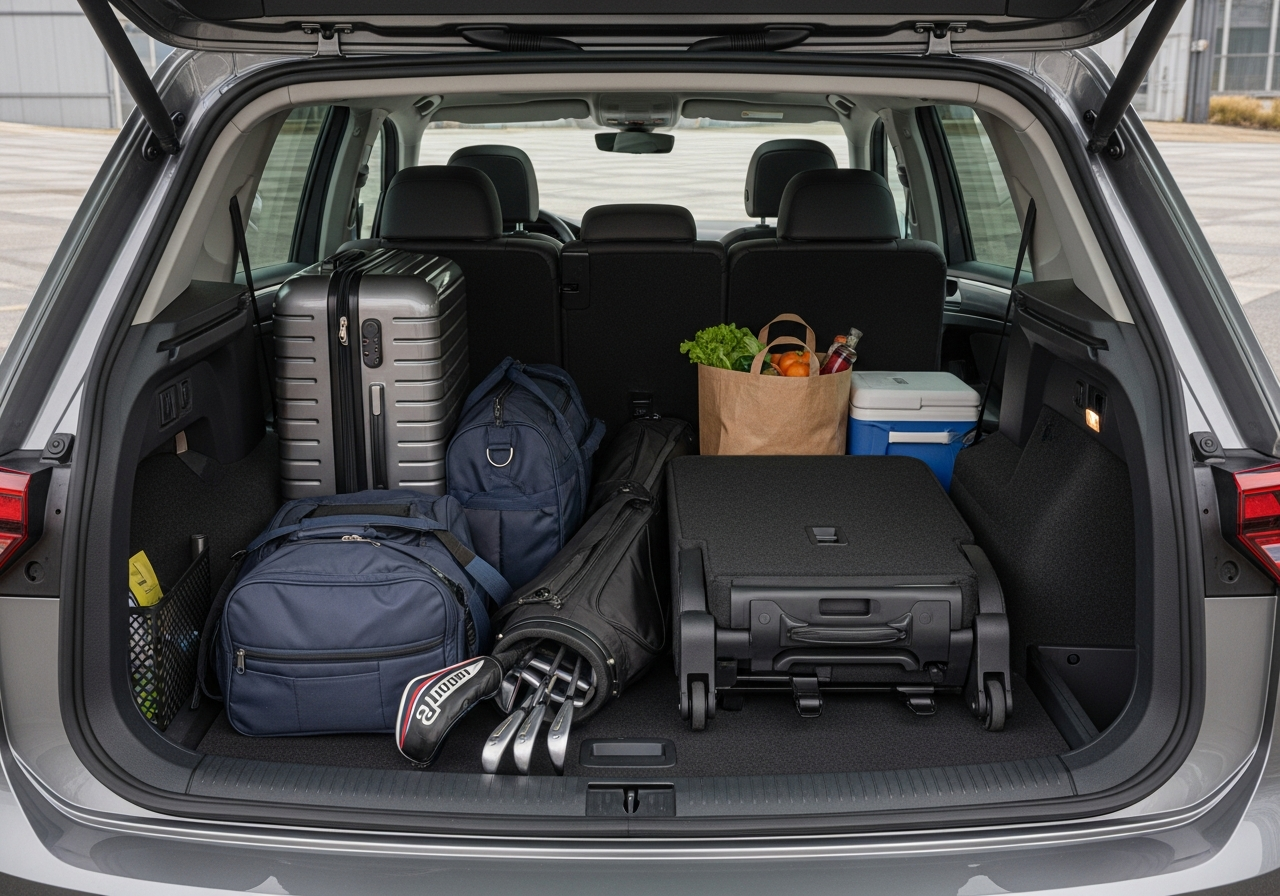 Modern vehicle cockpit with large central display and digital gauges