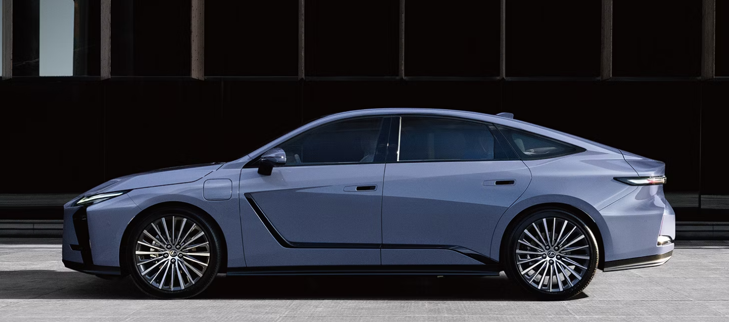 The 2026 Lexus ES is featured from the side as it sits parked.