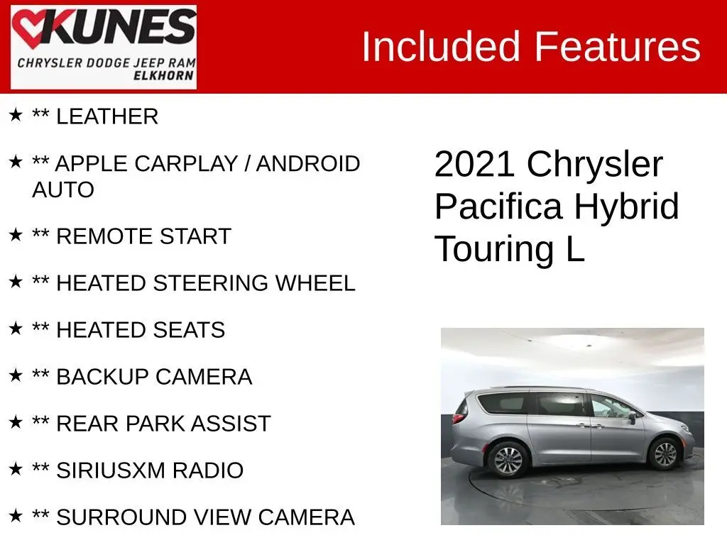 Used 2021 Chrysler Pacifica Hybrid Touring L with VIN 2C4RC1L74MR581317 for sale in Elkhorn, WI