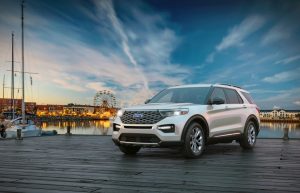 front view of a white 2021 Ford Explorer