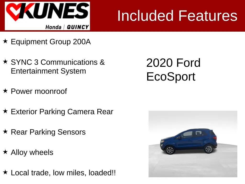 Used 2020 Ford Ecosport SE with VIN MAJ3S2GE1LC320831 for sale in Quincy, IL
