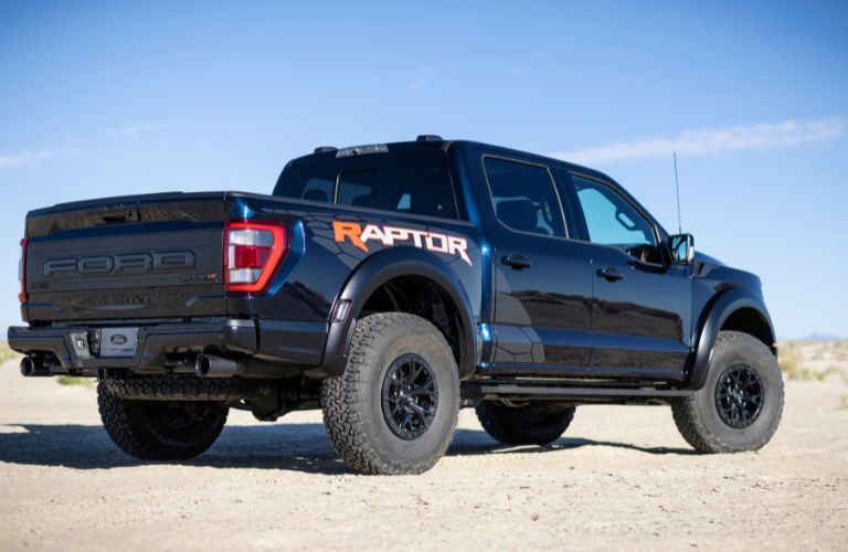 Blue 2023 Ford F-150 Raptor R Rear Exterior in the Desert