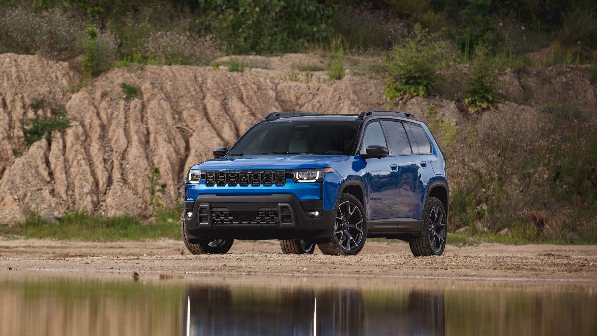 2026 Jeep Cherokee Turbo Hybrid Exterior Driver Side Front Angle Near Water