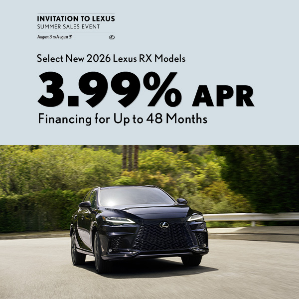 ALT TAG: 3.99% APR on select 2026 Lexus RX models in Greenville, SC
