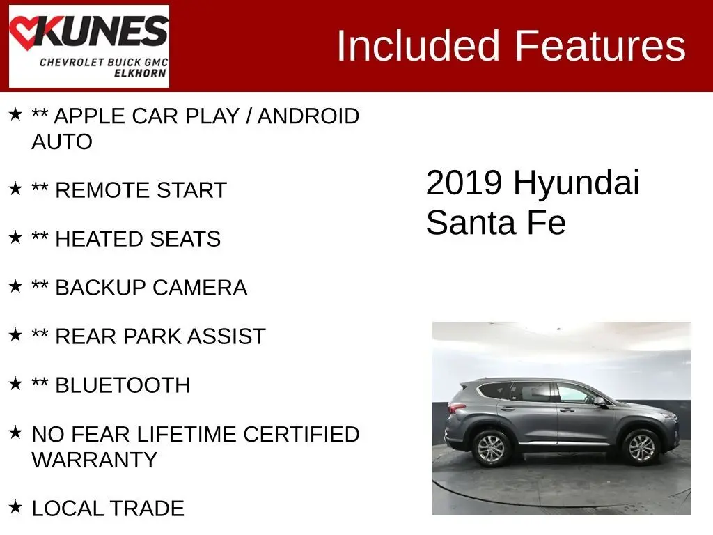 Used 2019 Hyundai Santa Fe SEL with VIN 5NMS3CAD2KH001253 for sale in Elkhorn, WI