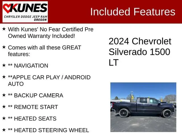 Used 2024 Chevrolet Silverado 1500 LT with VIN 3GCUDDED3RG180947 for sale in Oregon, IL