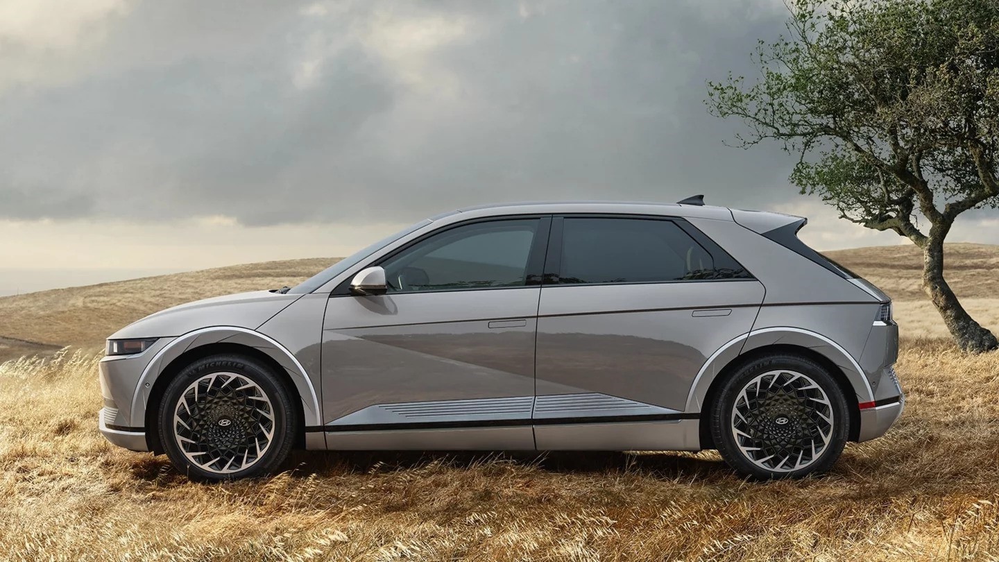 Gray 2024 Hyundai IONIQ 5 parked in a dry field