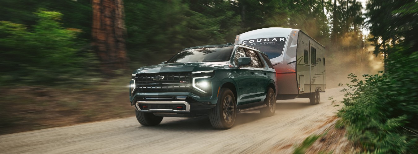 2025 Chevrolet Tahoe Exterior Driver Side Front Angle while Towing