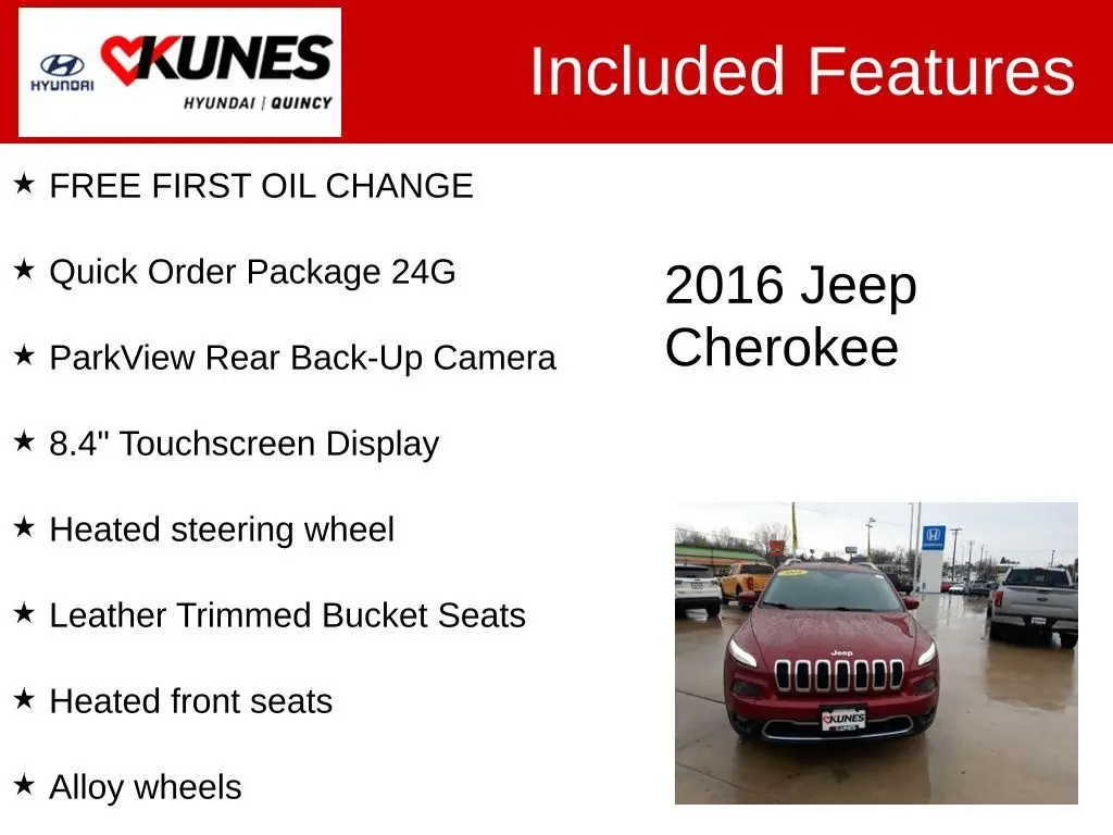 Used 2016 Jeep Cherokee Limited with VIN 1C4PJMDB0GW151555 for sale in Quincy, IL