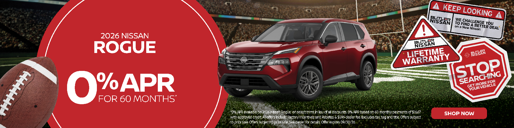 2026 Nissan Rogue 0% APR 60-month financing offer – Butler Nissan